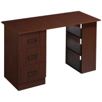 HOMCOM Computer Desk, 47" Writing Table with 3-Tier Shelves and 3 Reversible Drawers for Home Office, Bedroom, Walnut(m-11)