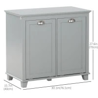 HOMCOM Tilt-Out Laundry Storage Cabinet, Bathroom Storage Organizer with Two-Compartment Tilt Out Hamper, Grey(m-3)