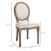 HOMCOM Vintage Armless Dining Chairs Set of 6, French Chic Side Chairs with Curved Backrest and Linen Upholstery for Kitchen, or Living Room, Cream White(m-3)