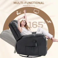 HOMCOM 8-Point Vibration Massage Recliner Chair, PU Leather Manual Reclining Sofa, Swivel Nursery Rocking Chair with Remote Control, Side Pockets, for Living Room, Black(m-5)