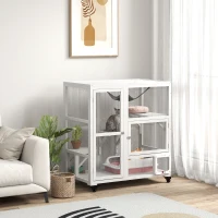 PawHut Cat House, Indoor Cat Enclosure on Wheels with Openable Top, 39", White(m-10)