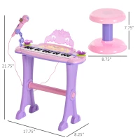 Qaba 32-Key Princess Electronic Toy Piano for Kids, Educational Keyboard Piano with Stool, MP3, Record, Flashing Lights, Microphone for 3-6 Years, Pink(m-3)