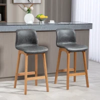 HOMCOM Modern Bar Stools Set of 2, Counter Height Bar Chair with PU Leather Wooden Frame Padding Seats for Dining Room Home Bar, Grey(m-8)