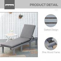Outsunny Chaise Lounge Chair for Outdoor, Wood Outdoor Chaise Lounge with 4-Position Adjustable Backrest and Cushion, Reclining Beach Lounge Chair for Deck, Pool, Lawn and Sunbathing, Gray(m-5)