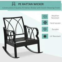Outsunny Outdoor Wicker Rocking Chair with Padded Cushions, Aluminum Furniture Rattan Porch Rocker Chair w/ Armrest for Garden, Patio, and Backyard, Khaki(m-4)