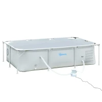 Outsunny 8.3ft x 5ft x 26in Frame Above Ground Swimming Pool Set with Filter Pump Filter Cartridge Reinforced Sidewalls Grey(m-2)