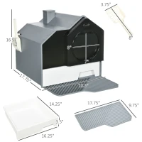 PawHut Hooded Cat Litter Box w/ Litter Mat, Litter Particle Catching, Gray(m-3)