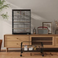 PawHut 43" Bird Cage with Rolling Stand, Toys, for Budgies Canaries Black(m-10)