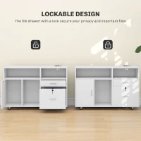 HOMCOM Mobile Printer Stand with Charging Station and USB Ports, Locking Filing Cabinet for A4 and Letter Size, White(m-6)