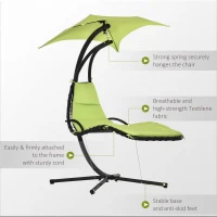 Outsunny Outdoor Hammock Chair with Stand, Floating Chaise Lounge Chair with Soft Padded Cushion, Hanging Hammock Swing Reclining Seat with Canopy Umbrella, Green(m-6)