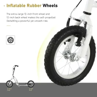 Aosom Youth Scooter Front and Rear Caliper Dual Brakes 12-Inch Inflatable Front Wheel Ride On Toy For Age 5+ - White(m-6)