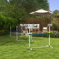 PawHut 4PCs Dog Agility Equipment Set with Adjustable Height Hurdles, Spray Water Tube, Whistle, Carry Bag, White(m-8)