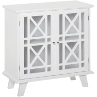 HOMCOM Storage Cabinet with Fretwork Doors and Shelf, Modern Freestanding Sideboard, Buffet, White(m-2)