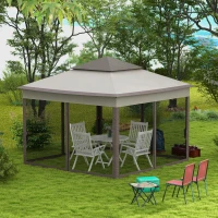 Outsunny 11' x 11' Pop Up Canopy 2-Tier Soft Top Shelter Event Tent w/ Netting Carry Bag for Patio Backyard Garden, Grey(m-8)