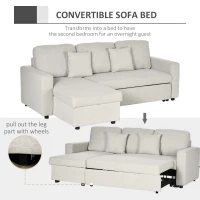 HOMCOM L-Shaped Sectional Sofa Bed, Loveseat Reversible Sleeper Sofa with Pull Out Couch Bed and Storage Chaise, Cream White(m-4)