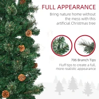 HOMCOM 7.5ft Pencil Christmas Tree, Artificial Christmas with Pine Needles, Realistic Branches, Pine Cones, Metal Base, Green(m-7)