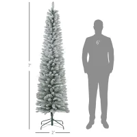 HOMCOM 7ft Artificial Christmas Tree, Snow Flocked Branches, Metal Base, Pencil Xmas Tree(m-3)