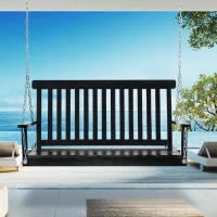 Outsunny 2-Seater Patio Swing Chair, Fir Wooden Porch Swing with Slatted Design, Hanging Chains for Outdoor, Garden, Black(m-8)