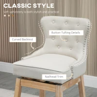 HOMCOM Memory Swivel Bar Stools Set of 2, Upholstered Fabric Bar Height Barstools with Tufted Back, Nailhead-Trim and Solid Wood Legs, 30" H Seat Height Kitchen Stools, Cream(m-5)
