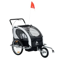 Aosom Elite Three-Wheel Bike Trailer for Kids Bicycle Cart for Two Children with 2 Security Harnesses & Storage, White(m-11)