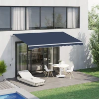 Outsunny 10' x 8' Retractable Awning, Patio Awnings, Sunshade Shelter w/ Manual Crank Handle, UV & Water-Resistant Fabric and Aluminum Frame for Deck, Balcony, Yard, Blue(m-10)