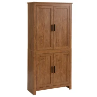 HOMCOM 64" 4-Door Kitchen Pantry, Freestanding Storage Cabinet with 3 Adjustable Shelves for Kitchen, Oak(m-1)