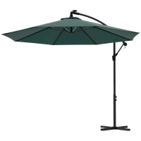 Outsunny 10ft Outdoor Cantilever Hanging Offset Umbrella with Solar LED Lights, Crank, Cross Base, Aluminum Frame, Green(m-2)