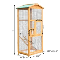 PawHut 65" Wooden Aviary Bird Cage Outdoor Large Bird Play House Ladder Feeder Stand With 2 Doors & Easy Pullout Tray(m-3)