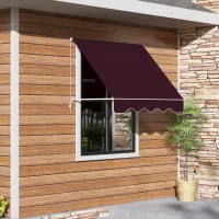 Outsunny 6' Drop Arm Manual Retractable Window Awning Sun Shade Shelter for Patio Balcony Outdoor, Aluminum, Can Cover 2 Windows, Wine Red(m-10)