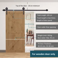 HOMCOM 6FT Sliding Barn Door Track Kit, Heavy Duty Barn Door Hardware Kit, Fit 36" Wide Door Panel (J Shape), Brown(m-6)