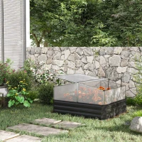 Outsunny Steel Planters for Outdoor Plants with Greenhouse Galvanized Raised Garden Bed for Flowers, Herbs and Vegetables, Grey(m-8)