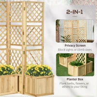 Outsunny Freestanding Outdoor Privacy Screen with 4 Self-Draining Raised Garden Beds, 3 Hinged Privacy Panels for Hot Tub, Pool, Patio, Backyard, Deck, Natural Wood(m-4)