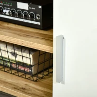 HOMCOM Modern TV Stand for TVs Up to 63 Inches, TV Cabinet with Storage Shelves and Cable Holes for Living Room Bedroom, Oak and White(m-9)