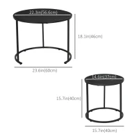 HOMCOM Round Nesting Coffee Table Set of 2, Stacking Modern Accent Tables with Faux Marble Tabletop and Metal Frame for Living Room, Black(m-3)