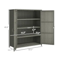 Outsunny Rattan Wicker Outdoor Storage Cabinet with 4 Shelves and 2 Doors for Garden Pool Towel Storage, Dark Gray(m-3)