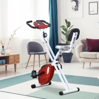 Soozier Foldable Upright Training Exercise Bike Indoor Stationary X Bike with 8 Levels of Magnetic Resistance for Aerobic Exercise, Red(m-2)