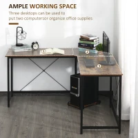 HOMCOM L-Shaped Computer Desk, 59" Corner Table for PC with CPU Holder Stand, Industrial Writing Workstation for Home Office, Study, Dorm, Rustic Brown(m-5)