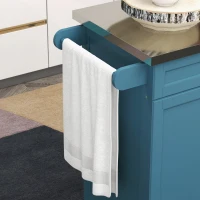 HOMCOM Kitchen Island with Wheels, Rolling Kitchen Island with Storage, Stainless Steel Countertop for Dining Room, Blue(m-9)