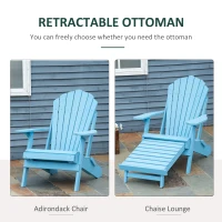 Outsunny Folding Adirondack Chair with Ottoman, Outdoor Wooden Lounger for Patio, Porch, Poolside, Garden, Blue(m-4)