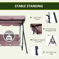 Outsunny 3-Seat Outdoor Patio Swing Chair with Removable Cushion, Steel Frame Stand and Adjustable Tilt Canopy for Patio, Garden, Poolside, Balcony, Backyard, Brown(m-5)
