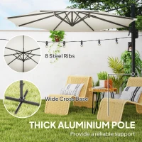 Outsunny 10' Offset Patio Umbrella Cantilever Umbrella with Aluminium Pole 360° Rotation and Tilt Adjustment, White(m-6)