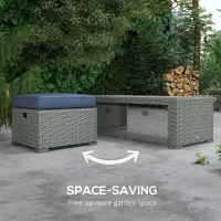 Outsunny Patio Furniture with Cushions, 6 Pieces PE Wicker Patio Sectional Furniture Conversation Set w/ a Three-Seat Sofa, 2 Recliner Chairs, 2 Footstools & Table, Dark Blue(m-5)