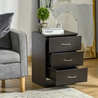HOMCOM Bedside Table, Modern Night Stand with 3 Drawers and Metal Rail for Bedroom, Dark Brown(m-6)