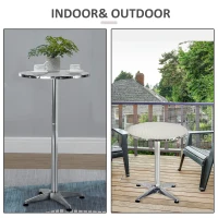 HOMCOM  Bar Table Aluminum Home Pub Indoor Outdoor Patio Use Adjustable Height Silver(m-7)