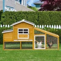 PawHut 79" Wooden Chicken Coop, Outdoor Hen House, Poultry Habitat with Removable Tray, Nesting Box, Run, Ramp(m-8)