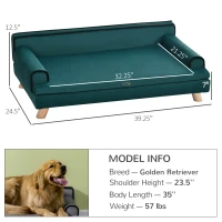 PawHut Large Dog Couch for a Fancy Dog Bed, Elevated Dog Sofa Bed with Washable Cover, Wooden Legs, Teal(m-3)