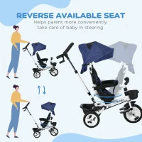 Qaba 6 in 1 Toddler Tricycle with Parent Push Handle, Canopy, Storage Baskets, Cupholder, Dark Blue(m-6)