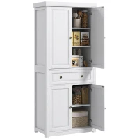 HOMCOM 72.5" Kitchen Pantry Cabinet, Tall Storage Cabinet with Doors, Drawer, and Adjustable Shelves, Distressed White(m-11)
