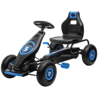 Aosom Kids Pedal Go Kart, Ride On Toys for Boys Girls with Ergonomic Adjustable Seat, Rubber Wheels Shock Absorb, Safety Hand Brake, Ages 5-12 Years Old, Blue(m-11)