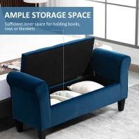 HOMCOM Button-Tufted Storage Ottoman Bench, Upholstered Bench with Rolled Armrests for Living Room or Hallway, Blue(m-5)